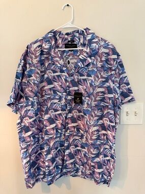 Men’s Pronto Uomo Purple Floral Short-Sleeve Button-Up Shirt XXL NWT